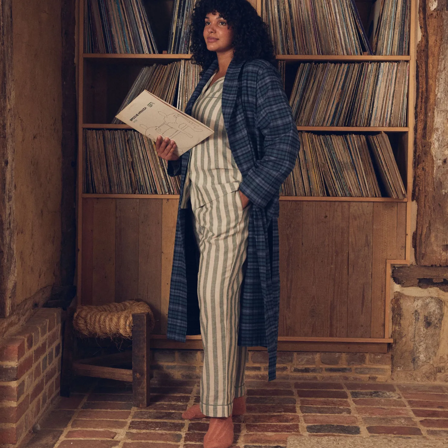 Linen Pajamas|Linen Pajamas>Piglet in Bed Heathcliff Plaid Flannel Cotton Robe Canopy Heathcliff Plaid