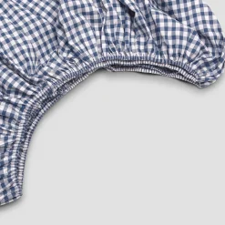 Gingham Bedding|Fitted Sheets>Piglet in Bed Cotton Fitted Sheet Indigo Small Gingham