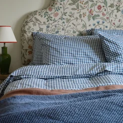 Gingham Bedding|Pillowcases>Piglet in Bed Cotton Pillowcases (Pair) Indigo Small Gingham