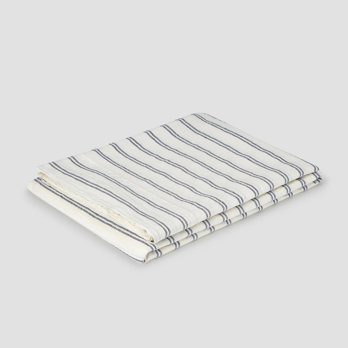 Striped Bedding|Linen Bedding>Piglet in Bed Linen Blend Flat Sheet Ivory Kemptown Stripe