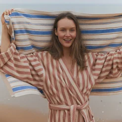 Striped Towels|Towels>Piglet in Bed Shoreham Stripe Cotton Towels Meadow Blue