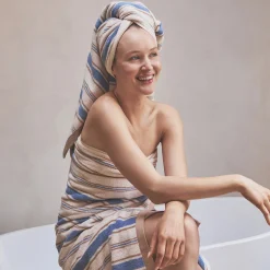 Striped Towels|Towels>Piglet in Bed Shoreham Stripe Cotton Towels Meadow Blue