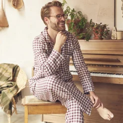 Linen Pajama Sets|Linen Pajamas>Piglet in Bed Men's Pajama Set Berry Gingham