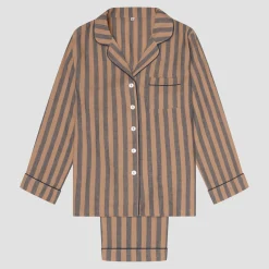 Linen Pajama Sets|Linen Pajamas>Piglet in Bed Men's d Linen Pajama Set Blue & Porcini Stripe