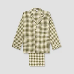 Linen Pajamas|Gingham Pajamas>Piglet in Bed Men's Linen Pajama Set Botanical Green Gingham
