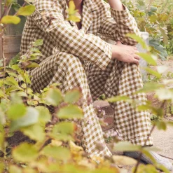 Linen Pajamas|Gingham Pajamas>Piglet in Bed Men's Botanical Green Gingham Linen Pajama Pants Meadow Green