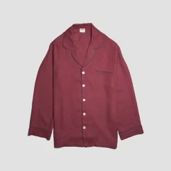Linen Pajamas>Piglet in Bed Men's Cherry Linen Pajama Shirt Merlot