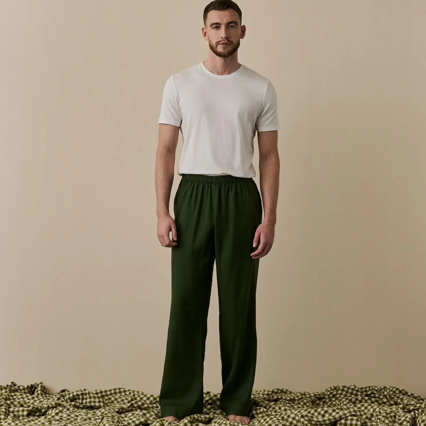 Linen Pajamas>Piglet in Bed Men's Linen Pajama Pants Fern Green