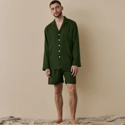 Linen Pajama Sets|Linen Pajamas>Piglet in Bed Men's Linen Pajama Short Set Fern Green