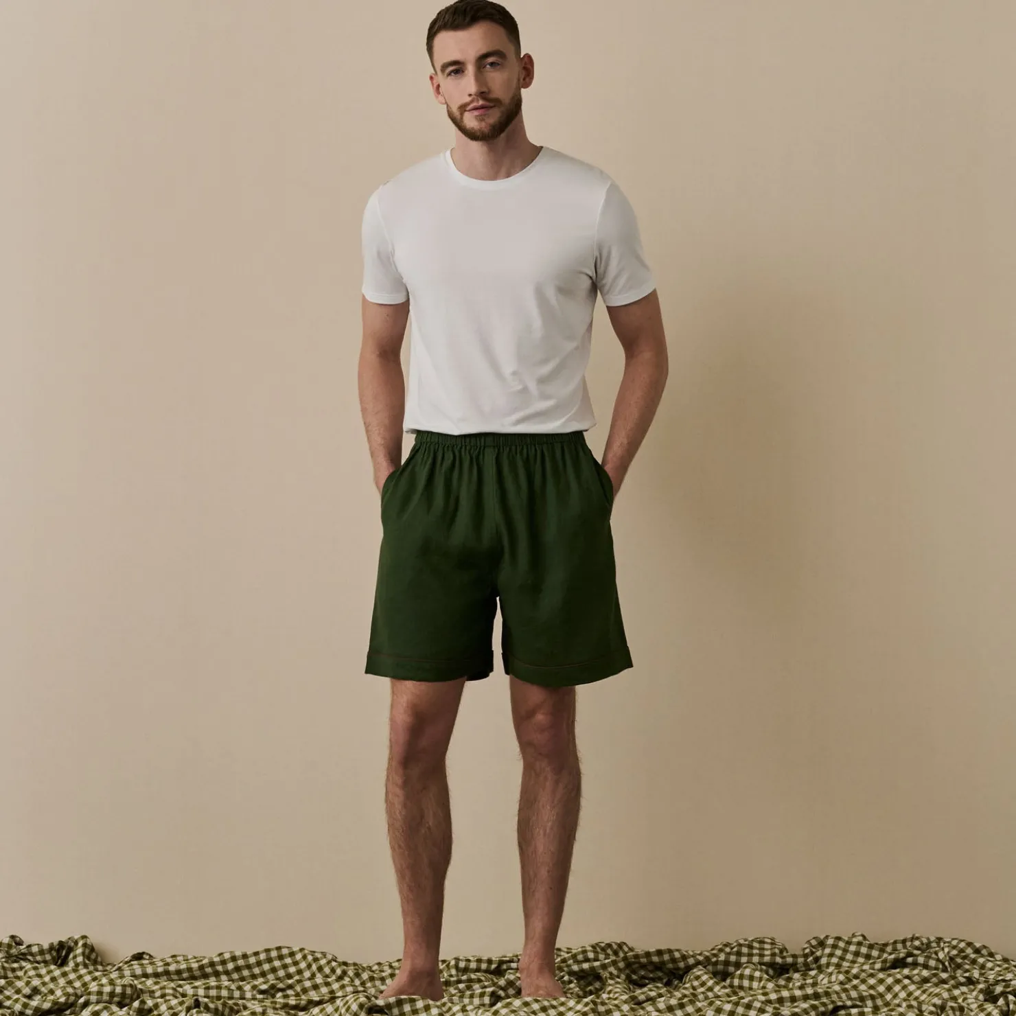Linen Pajamas>Piglet in Bed Men's Linen Pajama Shorts Fern Green