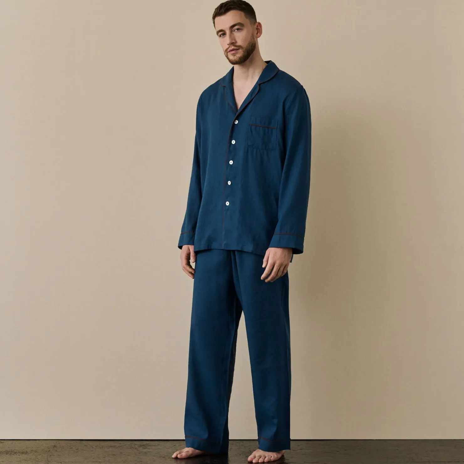 Linen Pajama Sets|Linen Pajamas>Piglet in Bed Men's Linen Pajama Set Marine Blue