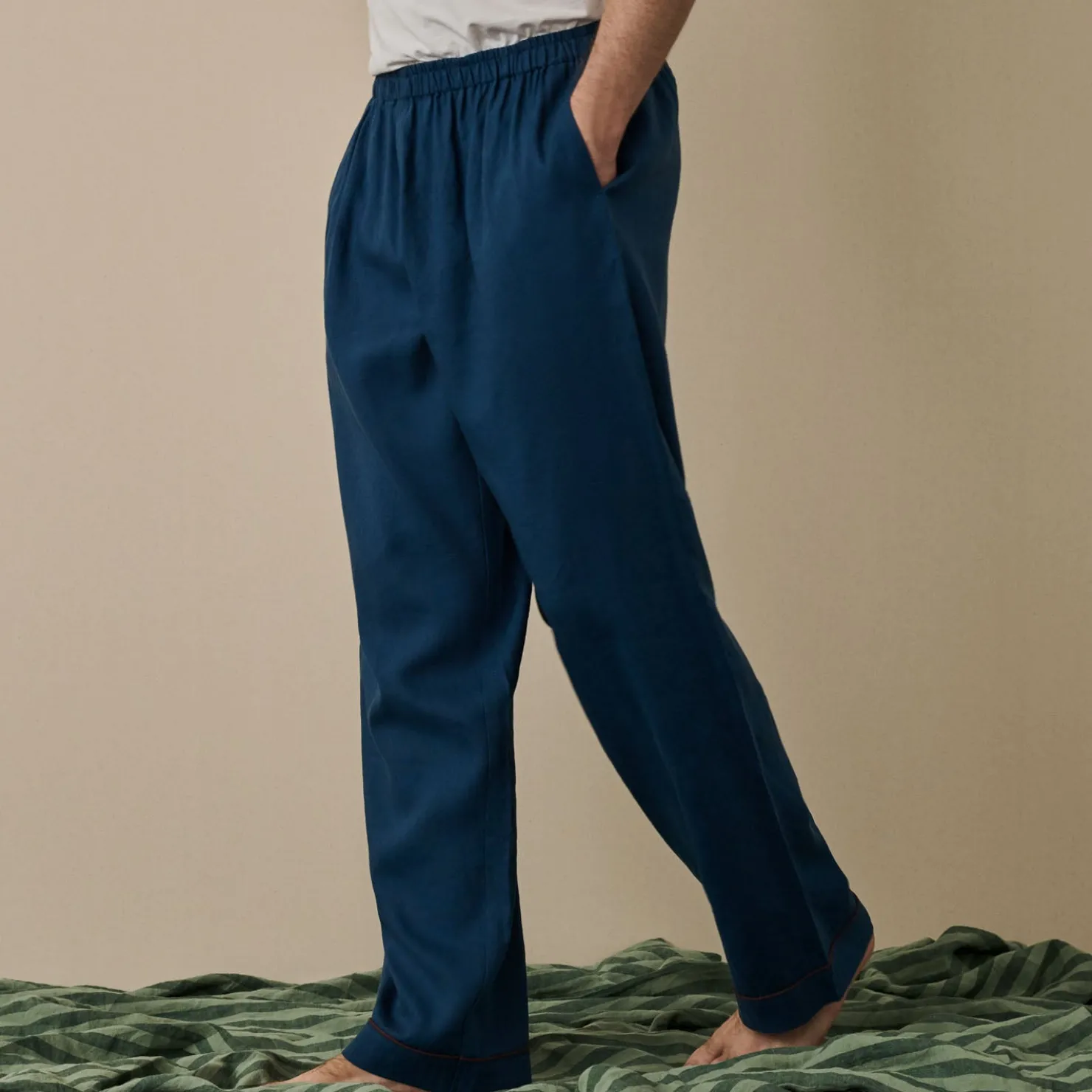 Linen Pajamas>Piglet in Bed Men's Linen Pajama Pants Marine Blue