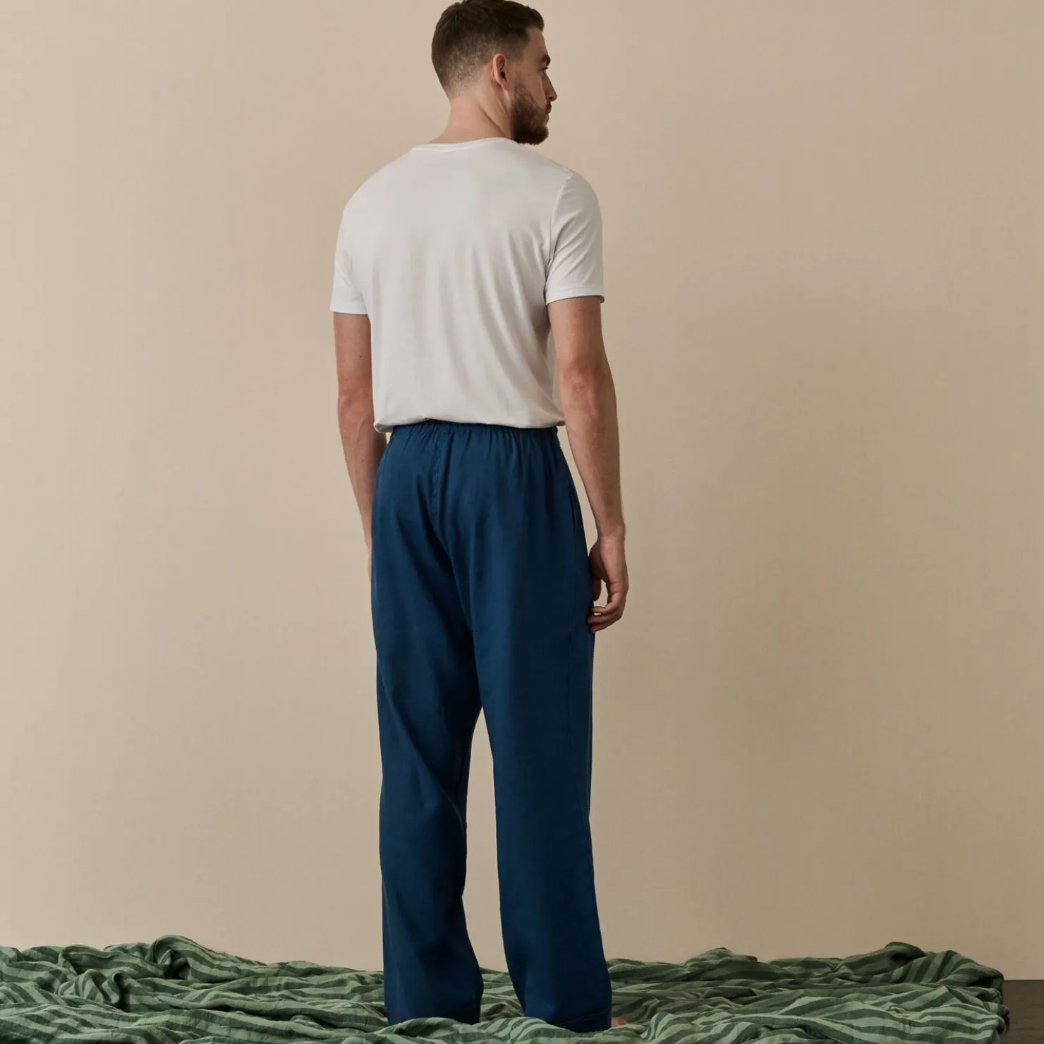 Linen Pajamas>Piglet in Bed Men's Linen Pajama Pants Marine Blue