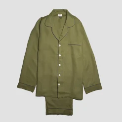 Linen Pajama Sets|Linen Pajamas>Piglet in Bed Men's Linen Pajama Set Moss