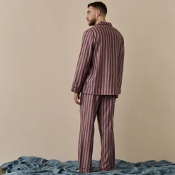 Linen Pajama Sets|Linen Pajamas>Piglet in Bed Men's d Linen Pajama Set Port & Woodrose Stripe