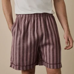 Linen Pajamas>Piglet in Bed Men's d Linen Pajama Shorts Port & Woodrose Stripe