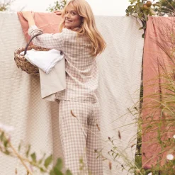 Linen Pajamas|Gingham Pajamas>Piglet in Bed Pajama pants Mushroom Gingham