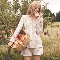 Pajama Sets|Linen Pajamas>Piglet in Bed Pajama Shorts Set Mushroom Gingham