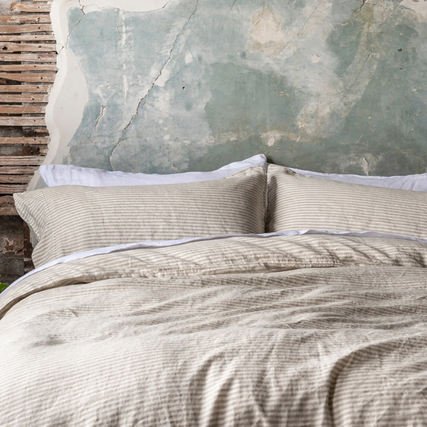 Striped Bedding|Linen Bedding>Piglet in Bed Linen Blend Duvet Cover Oatmeal Stripe