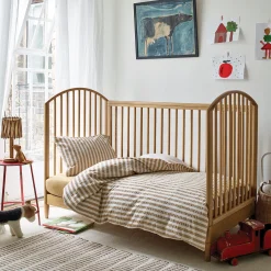 Striped Bedding|Kids Bedding>Piglet in Bed Ochre Seersucker Kids Stripe Cotton Bedding Set Ochre Stripe