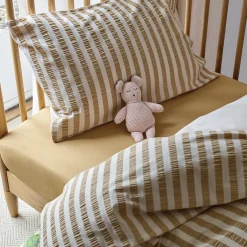 Striped Bedding|Kids Bedding>Piglet in Bed Ochre Seersucker Kids Stripe Cotton Bedding Set Ochre Stripe