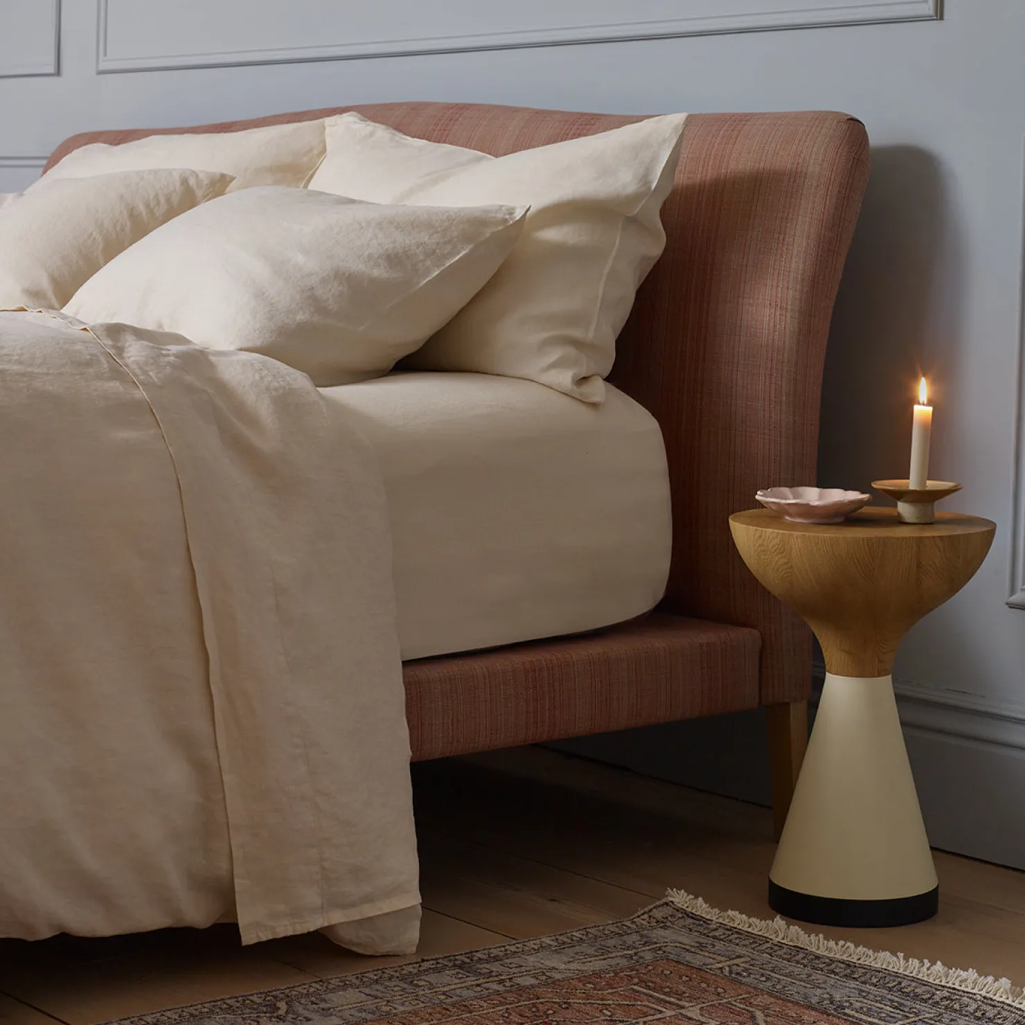 Linen Bedding|Flat Sheets>Piglet in Bed Pearl 100% Linen Flat Sheet