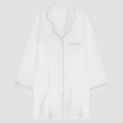Night Dresses|Linen Pajamas>Piglet in Bed Linen Night Shirt Pearl