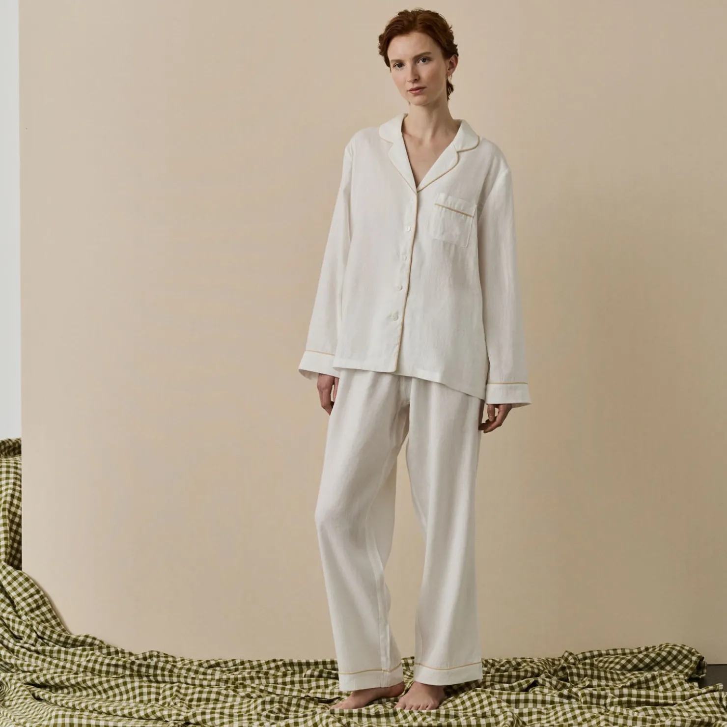 Pajama Sets|Linen Pajamas>Piglet in Bed Linen Pajama Set Pearl