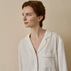 Linen Pajamas>Piglet in Bed Linen Pajama Shirt Pearl