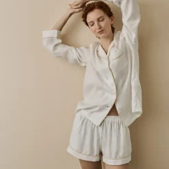 Linen Pajamas>Piglet in Bed Linen Pajama Shorts Pearl