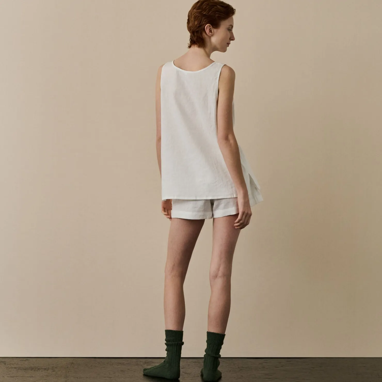 Linen Pajamas>Piglet in Bed Linen Tencel Cami Set Pearl