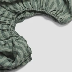 Striped Bedding|Linen Bedding>Piglet in Bed Linen Blend Fitted Sheet Pine Green Pembroke Stripe