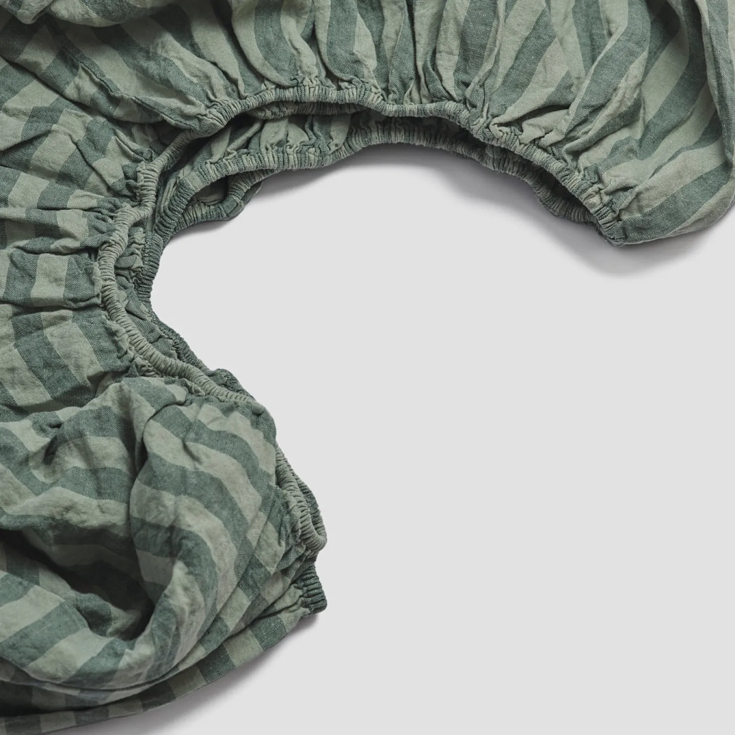 Striped Bedding|Linen Bedding>Piglet in Bed Linen Blend Fitted Sheet Pine Green Pembroke Stripe