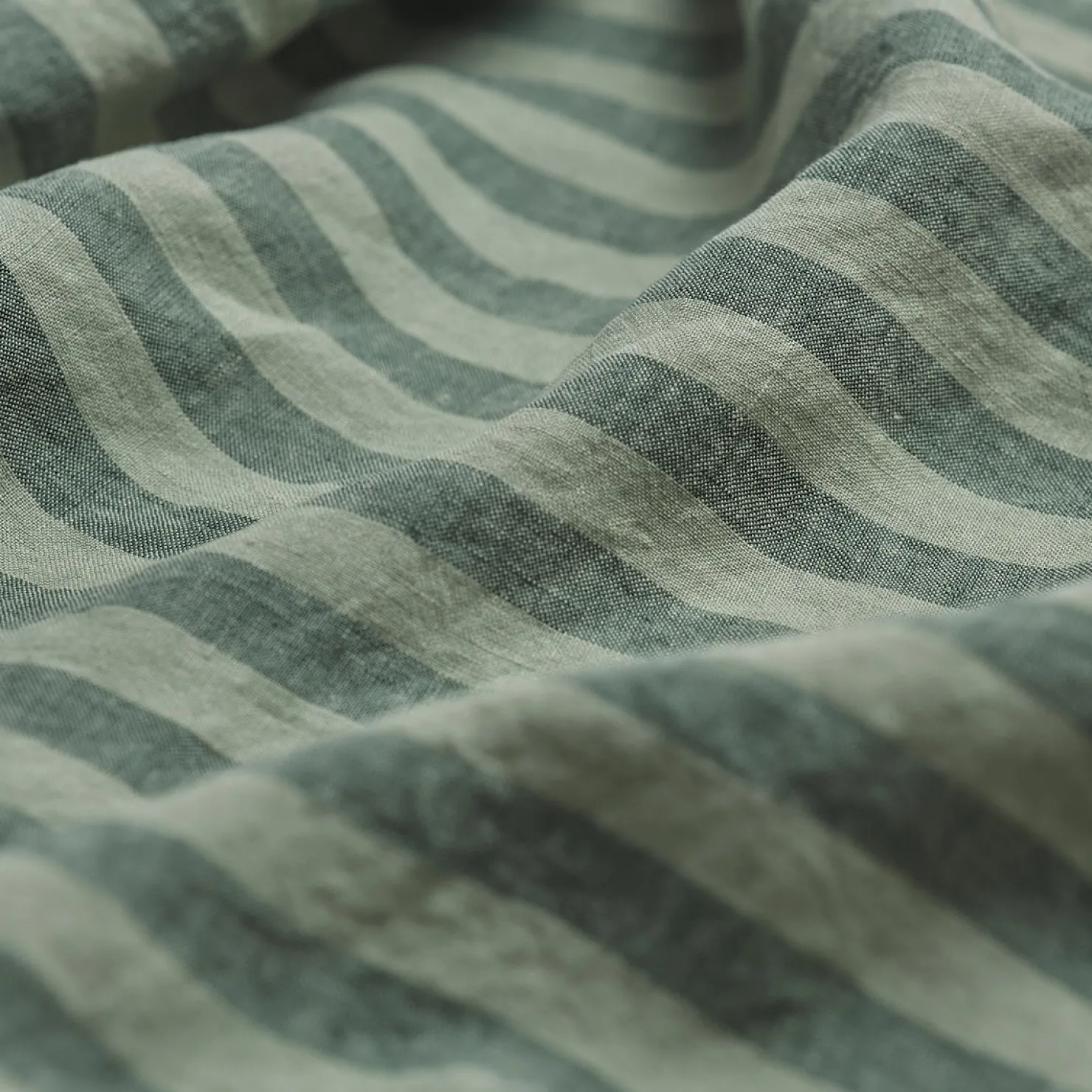 Striped Bedding|Linen Bedding>Piglet in Bed Linen Blend Flat Sheet Pine Green Pembroke Stripe