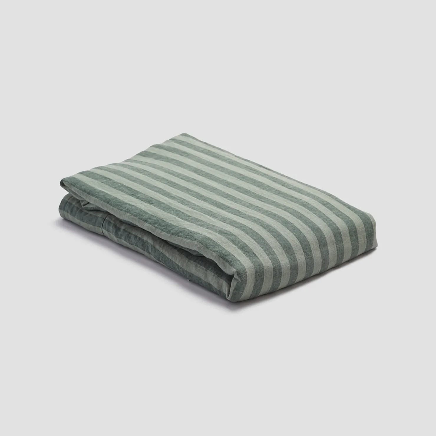 Striped Bedding|Linen Bedding>Piglet in Bed Linen Blend Flat Sheet Pine Green Pembroke Stripe