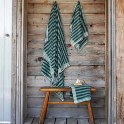 Striped Towels|Towels>Piglet in Bed Cotton Towels Pine Green Pembroke Stripe