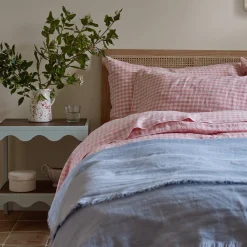 Gingham Bedding|Pillowcases>Piglet in Bed 100% Linen Pillowcases (Pair) Pink Bloom Gingham