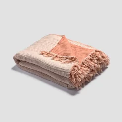 Blankets & Throws|Blankets & Throws>Piglet in Bed Pink Clay & Birch Textured Cotton Throw Pink Clay Birch