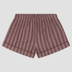 Linen Pajamas>Piglet in Bed d Linen Pajama Shorts Port & Woodrose Stripe
