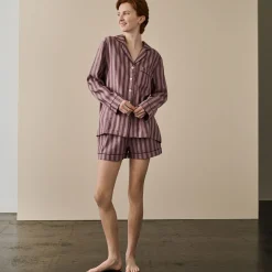 Pajama Sets|Linen Pajamas>Piglet in Bed d Linen Pajama Shorts Set Port & Woodrose Stripe