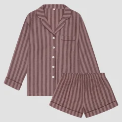 Pajama Sets|Linen Pajamas>Piglet in Bed d Linen Pajama Shorts Set Port & Woodrose Stripe