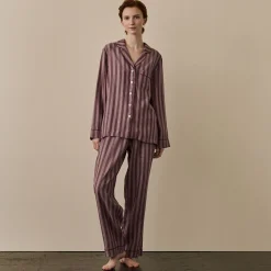 Linen Pajamas|Pajama Sets>Piglet in Bed d Linen Pajama Set Port & Woodrose Stripe