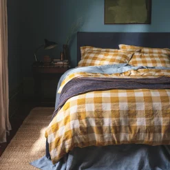 Linen Bedding|Duvet Covers>Piglet in Bed Linen Blend Duvet Cover Russet Yellow Emsworth Plaid