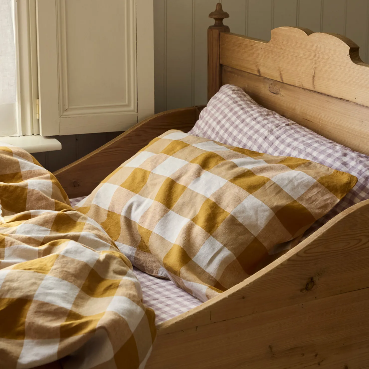 Linen Bedding|Kids Bedding>Piglet in Bed Russet Yellow/Oatmeal Kids Emsworth Linen Blend Bedding Set Russet Yellow Emsworth Plaid