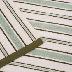 Striped Towels|Bath Mats>Piglet in Bed Shoreham Stripe Cotton Mat Sage Botanical Green