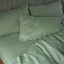 Linen Bedding|Fitted Sheets>Piglet in Bed 100% Linen Fitted Sheet Sage Green