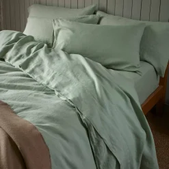 Linen Bedding|Flat Sheets>Piglet in Bed 100% Linen Flat Sheet Sage Green