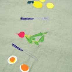 Table Linens>Piglet in Bed Embroidered Linen Table Runner Sage Green