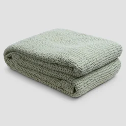 Blankets & Throws|Blankets & Throws>Piglet in Bed Waffle Cotton Throw Sage Green