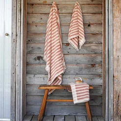 Towels>Piglet in Bed Sand Shell Pembroke Stripe Cotton Towels Sand Shell Stripe